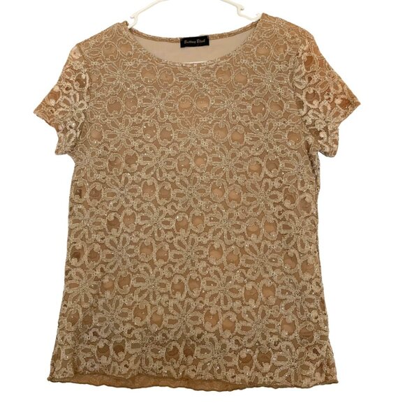 Brittany Black Tops - Brittany Black Beige Bling Sparkle Glittery Lace Top for Women